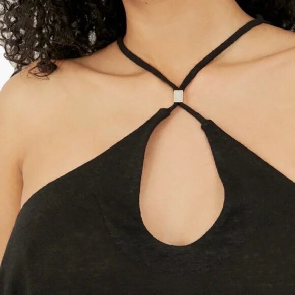 Free People Cropped Halter Tank Top XL Black Knit Linen-blend Long Weekend NWT - Picture 4 of 16